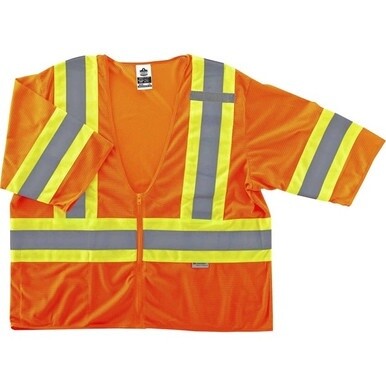 GloWear 8330Z Type R Class 3 Two-Tone Vest - 2-Xtra Large/3-Xtra Large Size - Zipper Closure - Polyester Mesh - Orange - Pocket, Mic Tab, Reflective - 1 Each