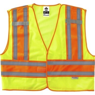 GloWear 8245PSV Type P Class 2 Public Safety Vest - Small/Medium Size - Hook &amp; Loop Closure - Poly, Poly - Lime - Reflective, Pocket, Mic Tab, Two-tone - 1 Each