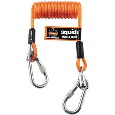 Squids 3130M Coiled Cable Lanyard - 5lb - 6 / Carton - 5 lb Load Capacity - Standard - Carabiner Attachment - 11&quot; Height x 2&quot; Width x 48&quot; Length - Orange - Stainless Steel, Polyurethane