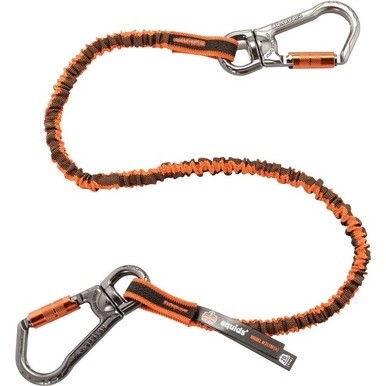 Squids 3119F(x) Double-Locking Dual Carabiner Tool Lanyard with Swivel - 25lbs - 6 / Carton - 25 lb Load Capacity - Standard - Carabiner Attachment - 11.3&quot; Height x 1.3&quot; Width x 48&quot; Length - Orange, G
