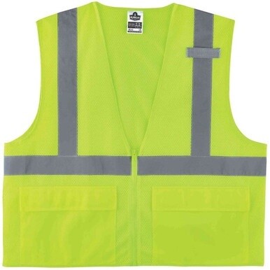 GloWear 8220Z Type R Class 2 Standard Mesh Vest - 4-Xtra Large/5-Xtra Large Size - Zipper Closure - Mesh Fabric, Polyester Mesh - Lime - Pocket, Mic Tab, Reflective - 1 Each