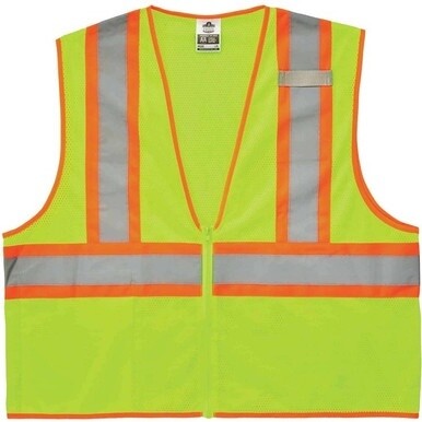GloWear 8229Z Economy Two-Tone Vest - Recommended for: Construction, Emergency, Warehouse, Baggage Handling - Extra Small Size - Zipper Closure - Polyester Mesh, Mesh Fabric - Orange - Reflective, Poc