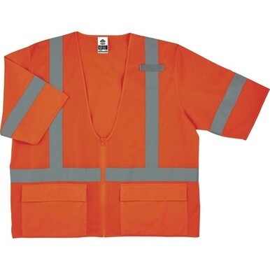 GloWear 8320Z Type R Class 3 Standard Vest - 4-Xtra Large/5-Xtra Large Size - Zipper Closure - Polyester Mesh - Orange - Pocket, Mic Tab, Reflective - 1 Each