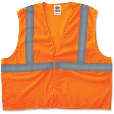 GloWear Class 2 Orange Super Econo Vest - 2-Xtra Large/3-Xtra Large Size - Orange - Reflective, Machine Washable, Lightweight, Hook &amp; Loop Closure - 1 Each