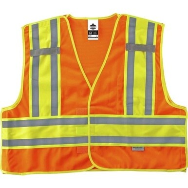 GloWear 8245PSV Type P Class 2 Public Safety Vest - Small/Medium Size - Hook &amp; Loop Closure - Poly, Poly - Orange - Reflective, Pocket, Mic Tab, Two-tone - 1 Each