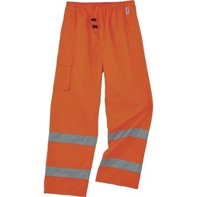 GloWear 8915 Class E Rain Pants - For Rain Protection - Large (L) Size - Orange - 300D Oxford Polyester, Polyurethane, Polyester Mesh