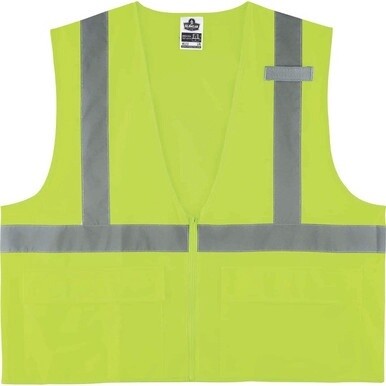 GloWear 8225Z Type R Class 2 Standard Solid Vest - 4-Xtra Large/5-Xtra Large Size - Zipper Closure - Fabric, Polyester - Lime - Pocket, Mic Tab, Reflective - 1 Each