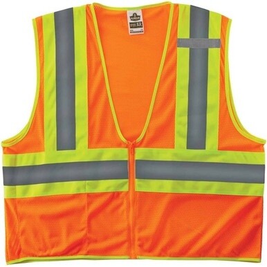 GloWear 8229Z Economy Two-Tone Vest - Recommended for: Construction, Emergency, Warehouse, Baggage Handling - 4-Xtra Large/5-Xtra Large Size - Zipper Closure - Polyester Mesh, Mesh Fabric - Orange - R