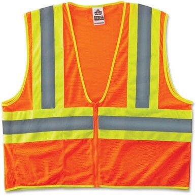 GloWear Class 2 Two-tone Orange Vest - 2-Xtra Large/3-Xtra Large Size - Orange - Reflective, Machine Washable, Lightweight, Pocket, Zipper Closure - 1 Each