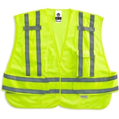 GloWear 8244PSV Type P Class 2 Expandable Public Safety Vest - Medium/Large Size - Hook &amp; Loop Closure - Lime - Adjustable, Reflective, Mic Tab, Pocket, Expandable Side - 1 Each