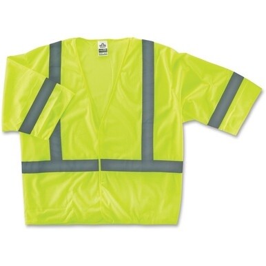 GloWear Class 3 Lime Economy Vest - Large/Extra Large Size - Lime - Reflective, Machine Washable, Lightweight, Pocket, Hook &amp; Loop Closure - 1 Each