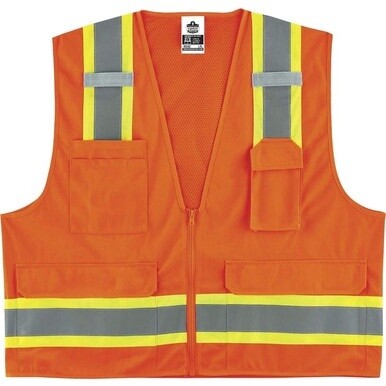 GloWear 8248Z Type R Class 2 Two-Tone Surveyors Vest - 4-Xtra Large/5-Xtra Large Size - Zipper Closure - Poly, Mesh - Orange - Pocket, Mic Tab, Reflective - 1 Each