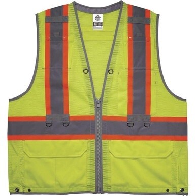 GloWear 8231TV Hi-Vis Tool Tethering Safety Vest - Type R Class 2 - Recommended for: Construction, Utility, Oil &amp; Gas, Telecommunication, Power Generation - Small/Medium Size - Lime - Chest Pocket, Re