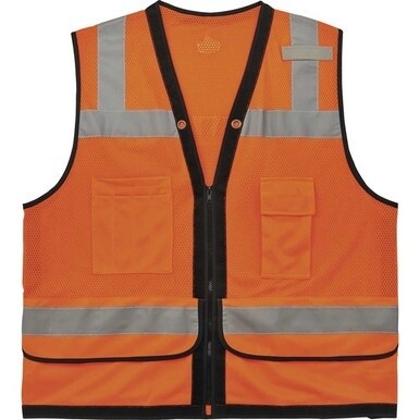 GloWear 8253HDZ Type R Class 2 Heavy-Duty Mesh Surveyors Vest - Small/Medium Size - Zipper Closure - Polyester Mesh - Orange - Pocket, Mic Tab, Reflective, Breathable, Heavy Duty - 1 Each
