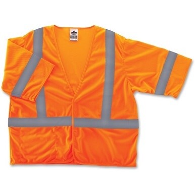 GloWear Class 3 Orange Economy Vest - 2-Xtra Large/3-Xtra Large Size - Orange - Reflective, Machine Washable, Lightweight, Pocket, Hook &amp; Loop Closure - 1 Each