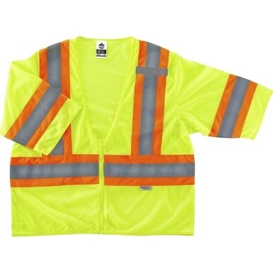GloWear 8330Z Type R Class 3 Two-Tone Vest - 4-Xtra Large Size - Zipper Closure - Polyester Mesh - Lime - Pocket, Mic Tab, Reflective - 1 Each
