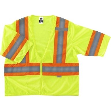 GloWear 8330Z Type R Class 3 Two-Tone Vest - Large/Extra Large Size - Zipper Closure - Polyester Mesh - Lime - Pocket, Mic Tab, Reflective - 1 Each