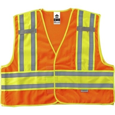 GloWear 8245PSV Type P Class 2 Public Safety Vest - 4-Xtra Large/5-Xtra Large Size - Hook &amp; Loop Closure - Poly, Poly - Orange - Reflective, Pocket, Mic Tab, Two-tone - 1 Each