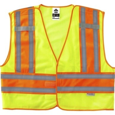 GloWear 8245PSV Type P Class 2 Public Safety Vest - 4-Xtra Large/5-Xtra Large Size - Hook &amp; Loop Closure - Poly, Poly - Lime - Reflective, Pocket, Mic Tab, Two-tone - 1 Each