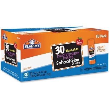 Elmer&#39;s Disappearing Purple School Glue Sticks - 0.77 oz - 30 / Box - Purple