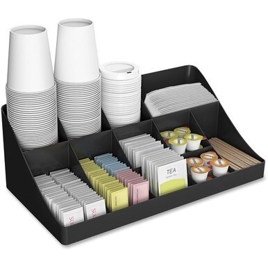 Mind Reader EMS Mind Coffee Condiment Organizer - 64 x Coffee/Tea Pod - 11 Compartment(s) - 9.8&quot; Height x 18.9&quot; Width6.6&quot; Length - Easy to Clean - Black - Plastic - 1 Each