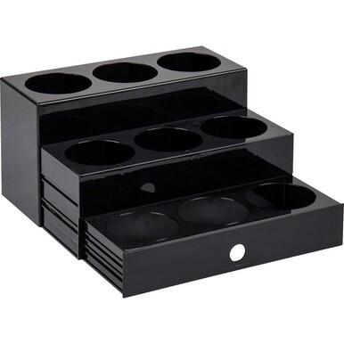 Mind Reader 9-Compartment Nested Syrup Bottle Holder - 9 Compartment(s) - 3 Tier(s) - 7&quot; Height x 5&quot; Width12.5&quot; Length - Easy to Clean, Sliding Tray - Black