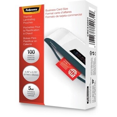 Fellowes Business Card Glossy Laminating Pouches - Laminating Pouch/Sheet Size: 3.75&quot; Width x 5 mil Thickness - Type G - Glossy - for Business Card - Durable - Clear - 100 / Box