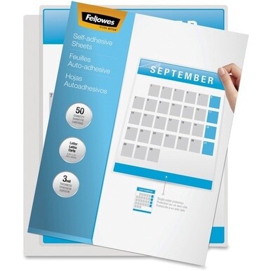 Fellowes Self Adhesive Laminating Sheets - Sheet Size Supported: Letter - Laminating Pouch/Sheet Size: 9.25&quot; Width x 3 mil Thickness - Type G - Glossy - for Document, Photo - Self-adhesive, Single Sid