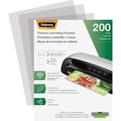 Fellowes Letter-Size Thermal Laminating Pouches - Sheet Size Supported: Letter 8.50" Width x 11" Length - Laminating Pouch/Sheet Size: 9" Width5 mil Thickness - Glossy - for Document - Durable, Photo-