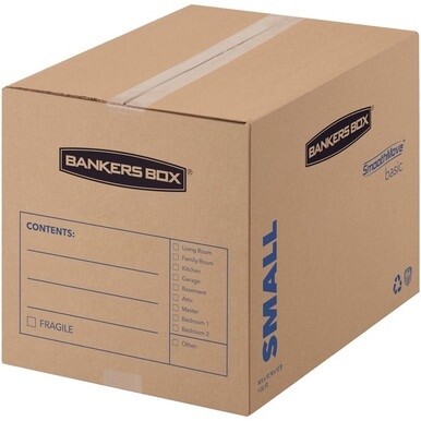 Fellowes SmoothMove Basic Moving Boxes - Internal Dimensions: 12&quot; Width x 16&quot; Depth x 12&quot; Height - External Dimensions: 12.3&quot; Width x 16.5&quot; Depth x 12.6&quot; Height - Heavy Duty - Corrugated - Kraft, Blac