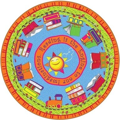 Flagship Carpets Reading Is The Engine 12' Round Rug - 12 ft Diameter - Circle - Multicolor