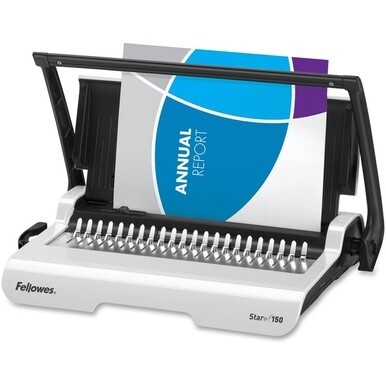 Fellowes Star&amp;trade;+ 150 Manual Comb Binding Machine - CombBind - 150 Sheet(s) Bind - 15 Punch - 3.1&quot; x 17.7&quot; x 9.8&quot; - White, Black