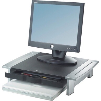 Fellowes Office Suites&amp;trade; Monitor Riser - Up to 21&quot; Screen Support - 80 lb Load Capacity - 4.2&quot; Height x 19.9&quot; Width x 14.1&quot; Depth - Desktop - High Performance Steel (HPS) - Black, Silver