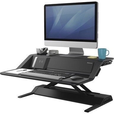 Fellowes Lotus&amp;trade; DX Sit-Stand Workstation - Black - 35 lb Load Capacity - 5.5&quot; Height x 32.8&quot; Width x 24.3&quot; Depth - Black - Antimicrobial