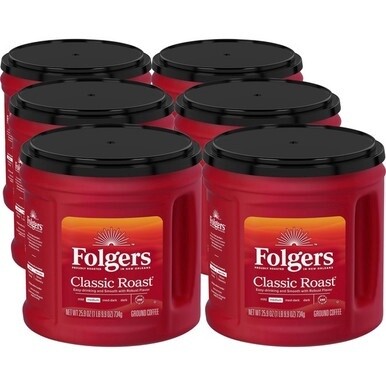 Folgers&amp;reg; Classic Roast Ground Coffee - Medium - 25.9 oz - 6 / Carton