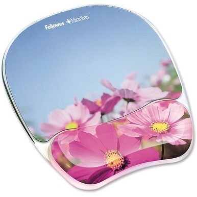 Fellowes Photo Gel Mouse Pad Wrist Rest with Microban&amp;reg; - Pink Flowers - 9.25" x 7.88" x 0.88" Dimension - Multicolor - Rubber, Gel - Stain Resistant, Skid Proof - 1 Pack