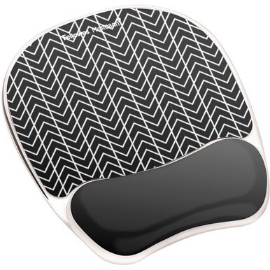 Fellowes Photo Gel Mouse Pad Wrist Rest with Microban&amp;reg; - Black Chevron - Chevron - 9.25" x 7.88" x 0.88" Dimension - Black, White - Gel, Rubber - Stain Resistant, Skid Proof - 1 Pack