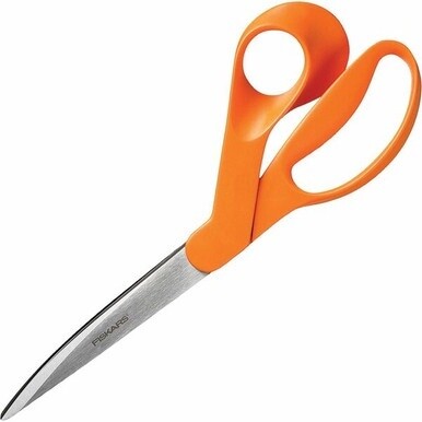 Fiskars Premier Heavy-Duty Scissors, 9&quot; , Pointed, Orange - 9&quot; Overall Length - Bent - Stainless Steel - Pointed Tip - 1 Each