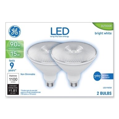 LED PAR38 Non-Dimmable Outdoor Flood Light Bulb, 15 W, Bright White, 2/Pack