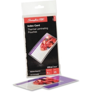 GBC UltraClear Thermal Laminating Pouches - Laminating Pouch/Sheet Size: 3.50&quot; Width x 5.50&quot; Length x 5 mil Thickness - Glossy - for Index Card - Flexible, Wear Resistant, Tear Resistant - Clear - 25 