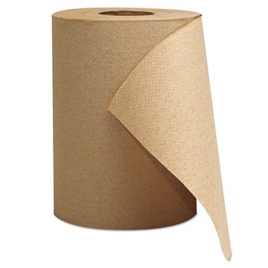 Hardwound Roll Towels, 1-Ply, 8&quot; x 300 ft, Brown, 12 Rolls/Carton