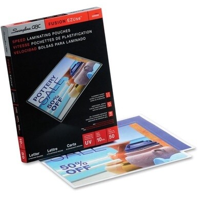 GBC Fusion EZUse Laminating Pouches - Sheet Size Supported: Letter - Laminating Pouch/Sheet Size: 8.50" Width x 11" Length x 10 mil Thickness - Glossy - for Document - UV Resistant, Fade Resistant - C