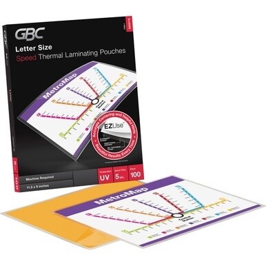 GBC Fusion EZUse Laminating Pouches - Sheet Size Supported: Letter - Laminating Pouch/Sheet Size: 8.50&quot; Width x 11&quot; Length x 5 mil Thickness - Glossy - for Document - UV Resistant, Fade Resistant - Cl