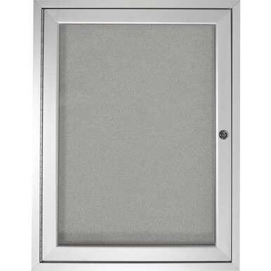 Ghent 1 Door Enclosed Vinyl Bulletin Board with Satin Frame - 24" Height x 18" Width - Silver Vinyl Surface - Locking Door, Tackable, Water Resistant, Weather Resistant, Self-healing, Tamper Proof - S