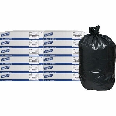 Genuine Joe Heavy-Duty Trash Can Liners - 60 gal Capacity - 39&quot; Width x 56&quot; Length - 1.50 mil (38 Micron) Thickness - Low Density - Black - Plastic Resin - 96/Pallet - 50 Per Box - Waste, Debris, Can