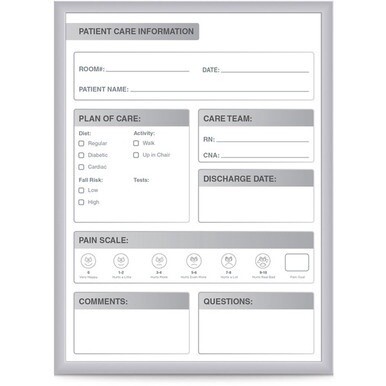 Ghent Healthcare Whiteboard - 24&quot; (2 ft) Width x 18&quot; (1.5 ft) Height - White Steel Surface - Satin Aluminum Frame - Rectangle - Vertical - Magnetic - Stain Resistant, Ghost Resistant, Fade Resistant, 
