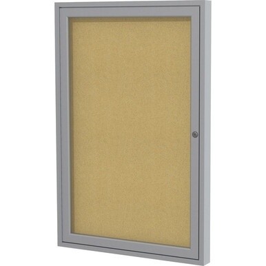 Ghent 1 Door Enclosed Natural Cork Bulletin Board with Satin Frame - 24" Height x 18" Width - Natural Cork Surface - Locking Door, Self-healing, Illuminated, Tamper Proof - Satin Aluminum Frame - 1 Ea