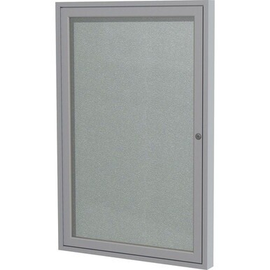 Ghent 1 Door Enclosed Vinyl Bulletin Board with Satin Frame - 36&quot; Height x 24&quot; Width - Silver Vinyl Surface - Locking Door, Tackable, Water Resistant, Weather Resistant, Self-healing, Tamper Proof - S