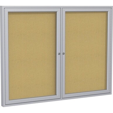 Ghent 2-Door Enclosed Bulletin Board - 36&quot; Height x 60&quot; Width - Cork Surface - Shatter Resistant, Self-healing - Satin Aluminum Frame - 1 Each