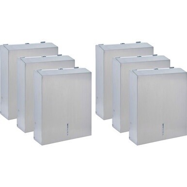 Genuine Joe C-Fold/Multi-fold Towel Dispenser Cabinet - C Fold, Multifold Dispenser - 13.5" Height x 11" Width x 4.3" Depth - Stainless Steel, Metal - Silver - Wall Mountable - 6 / Carton